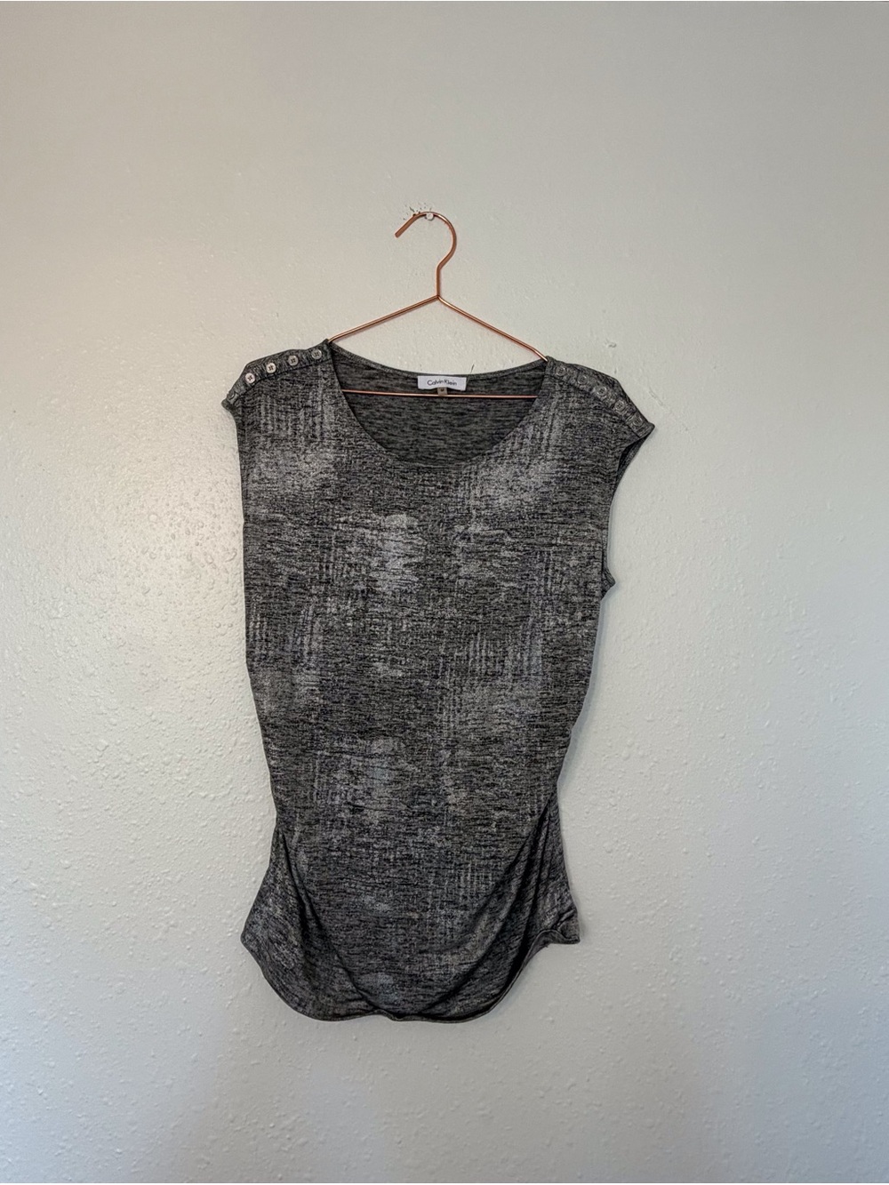 Calvin Klein Gray Heathered Sleeveless metallic blouse Shoulder Button Detail